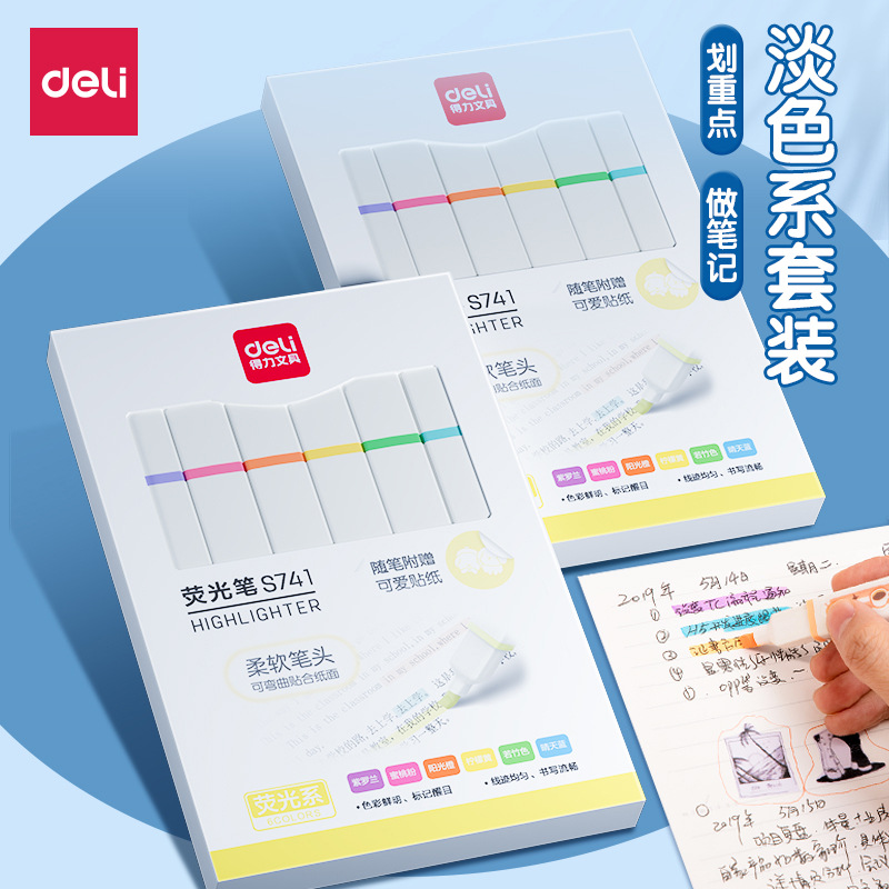 Deli resaltador marcador fluorescente clave, los estudiantes marcan con una cabeza suave de color, resaltador de macaron de color claro