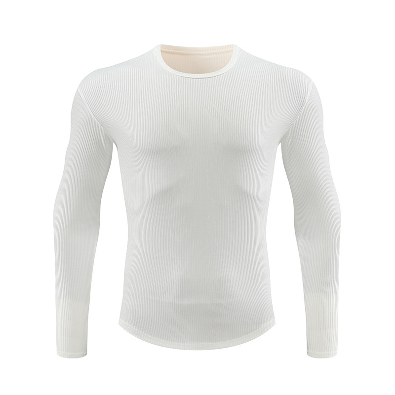 Deportes al aire libre camiseta de los hombres de secado rápido transpirable SLIM-Fit manga larga moda cuello redondo correr ropa de entrenamiento alto elástico Otoño e Invierno