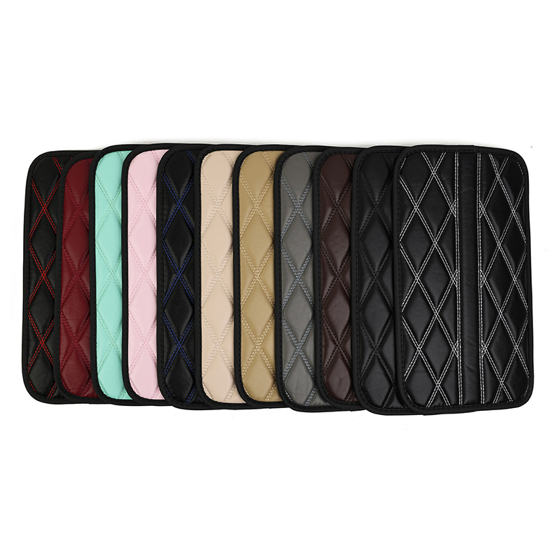 Car Armrest Box Pad Quilted Leather Center Console Protector