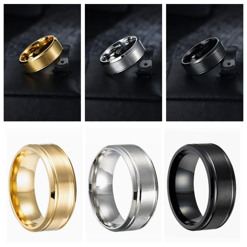  cross-border platform hot-selling stainless steel 8/6mm wide matte double beveled simple men's ring Amazon decoration