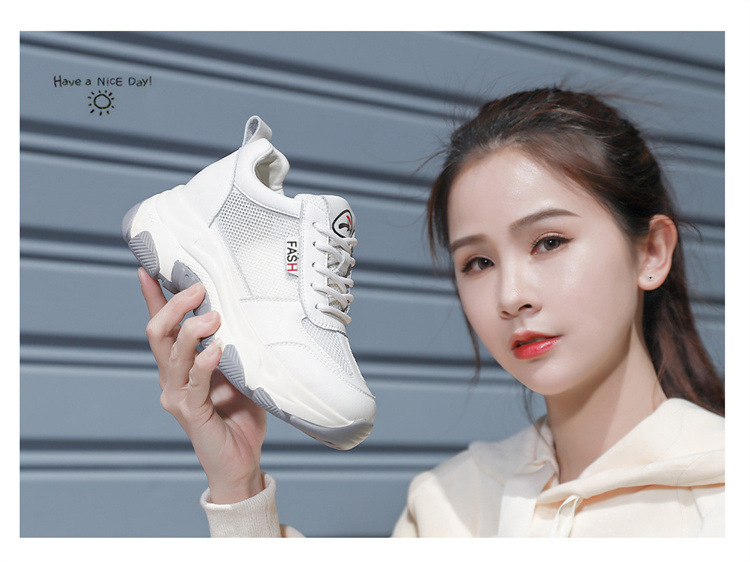 Giày sneaker nữ chunky đế dày lưới thoáng khí mùa hè 2025, gót 5 cm — DH 58316m gót xám cao 5cm, LJ 58098 màu xám, LJ 58098m màu, DH 58316 Màu trắng Chiều cao gót 5cm chi tiết 3