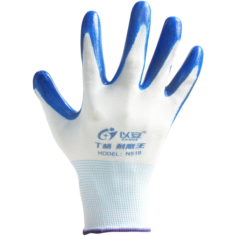 Yi'an N518 protección laboral al por mayor de caucho guantes de nitrilo resistentes al desgaste antideslizante guantes de goma a prueba de aceite para el trabajo en el sitio de construcción