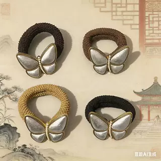 宋锦diy材料头绳珍珠底托国风头饰胸针底盘蝴蝶合金配件布艺贴面