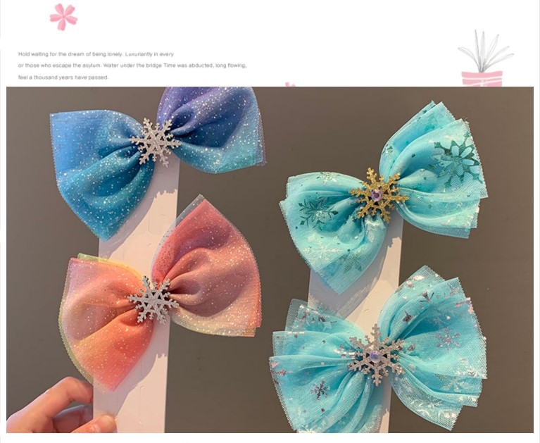 Cute Bow Knot Snowflake Cloth Net Yarn Inlay Rhinestones Hair Clip 1 Piece display picture 1