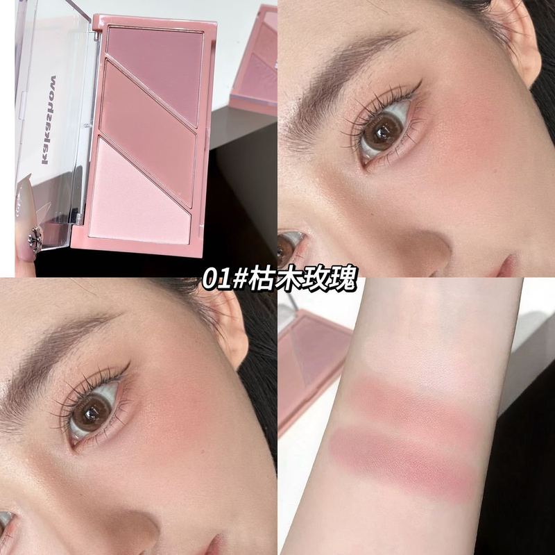 kakashow嘭嘭三色腮红盘低饱和元气膨胀色胭脂细腻多巴胺腮紫C571|undefined
