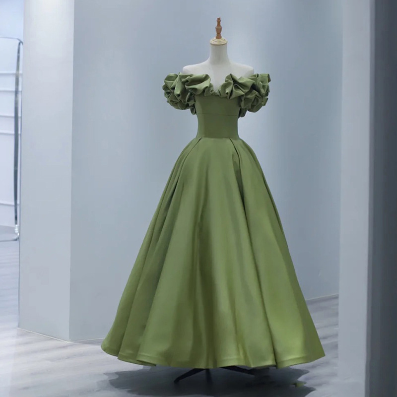 French Evening Dress 2026 New Style Green Runaway Princess Elegant Off-Shoulder Birthday Party Engagement Dress French Evening Dress 2026 New Style Green Runaway Princess Elegant Off-Shoulder Birthday Party Engagement Dress