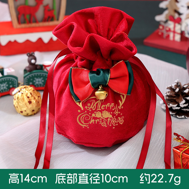 国境を越えたクリスマスリンゴ袋ベルベット箔押し金束口アニメプレゼント袋リボン付き児童キャンディープレゼント袋|undefined
