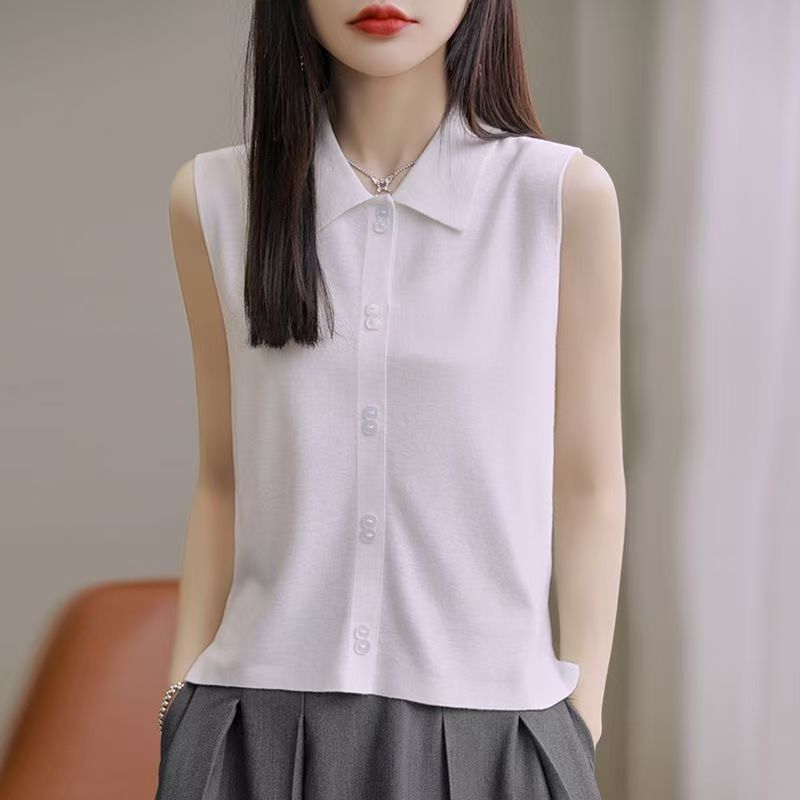 Fashionable POLO Collar Knitted Vest 2024 Autumn and Winter New Women's Loose Slimming Top Sleeveless Stylish Base Shirt