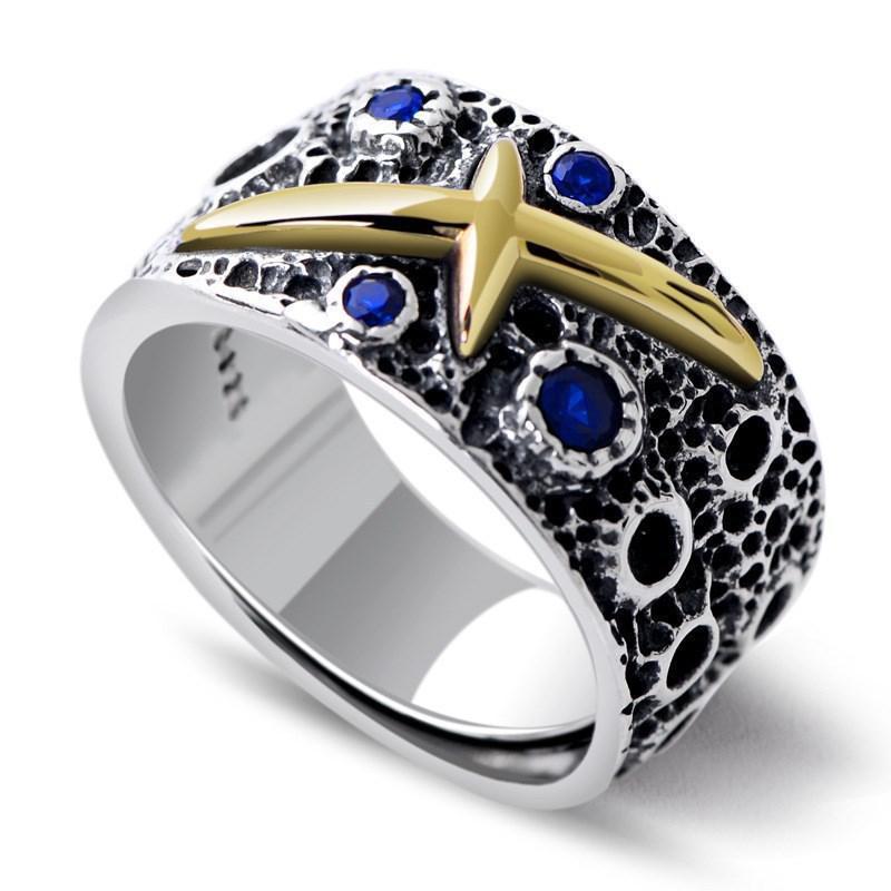 Chencui's New Starry Sky Blue Ring, Single, Dominant and Trendy, Male Personality, Thai Silver Opening Widening, Korean_voghion.com