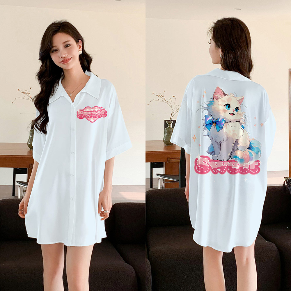 Yaoting nuevo pijama de mujer satin Chiffon Cardigan vestido de pijama de manga corta de seda de hielo vestido vestido de camisa SQ3525 ropa para el hogar