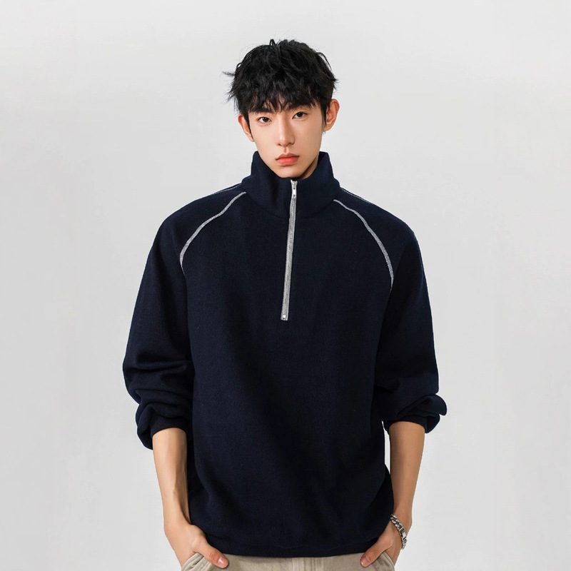 Irregular Line Sweatshirt Men's Autumn and Winter New American Half-Zip High-End Pullover Jacket Jacket Trendy Top