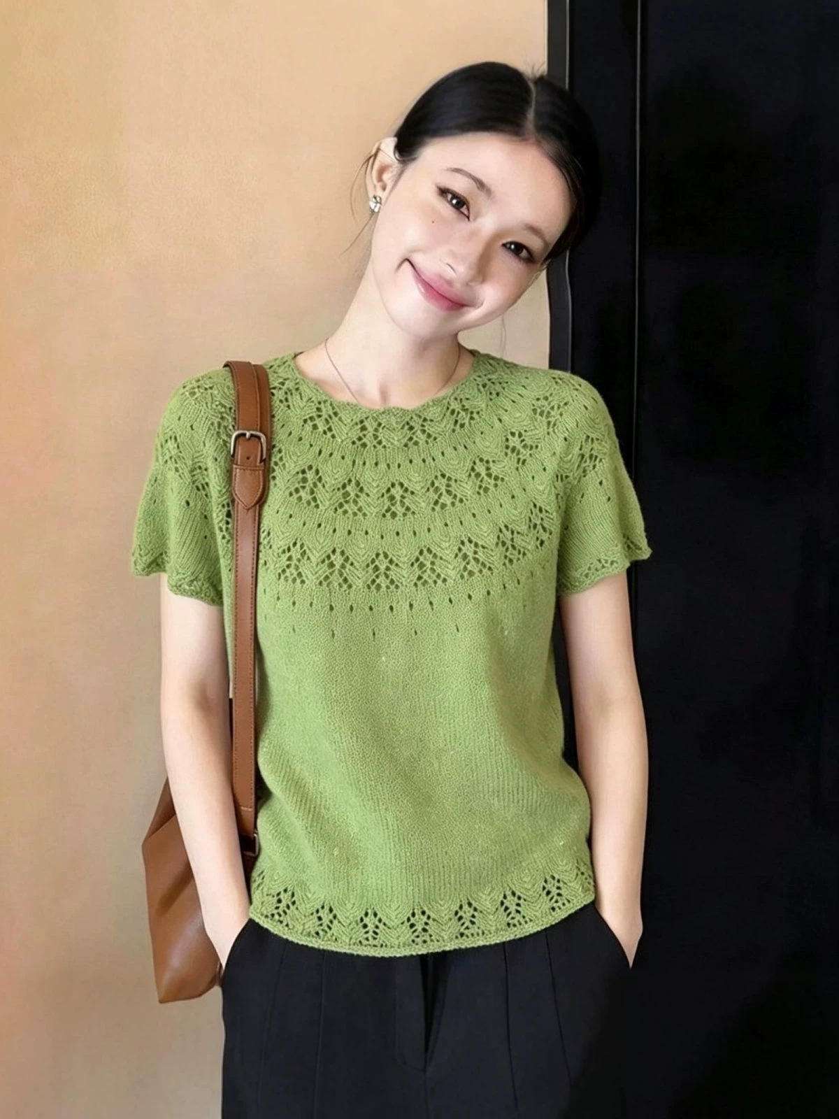 Áo thun nữ tay ngắn cổ tròn phong cách quý cô mùa xuân hè — tím hoa cà