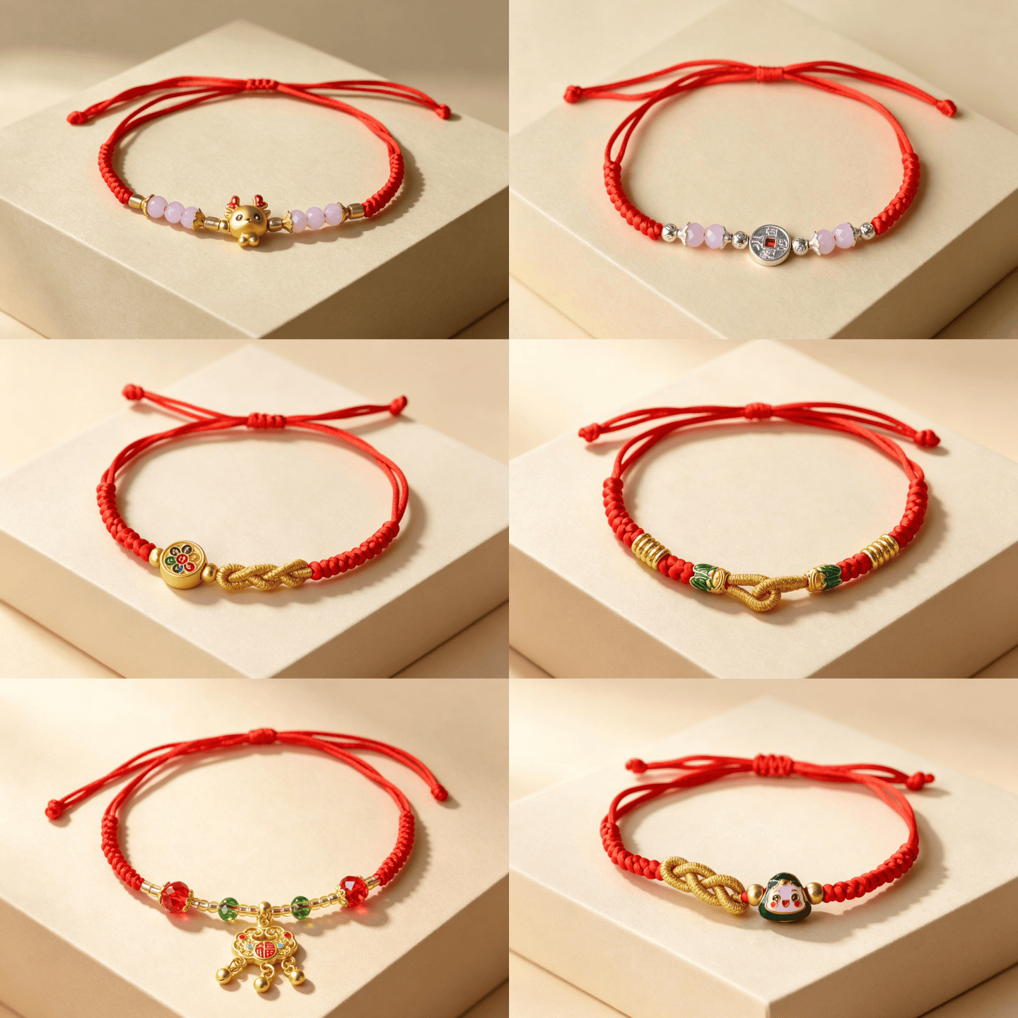 New Style Dragon Boat Festival Red String Longevity Lock Bracelet with Deer and Money Symbols for Children and Adults, a Gift for the Year of One's Birth Sign