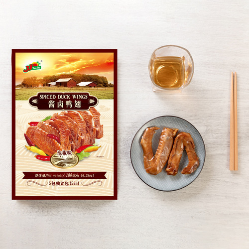 Premium jj180g Spicy Duck Wings with Soy Sauce, Delicately Marinated Duck Meat Snacks, Office Leisure Food, Perfect for Drinking Parties, Wholesale