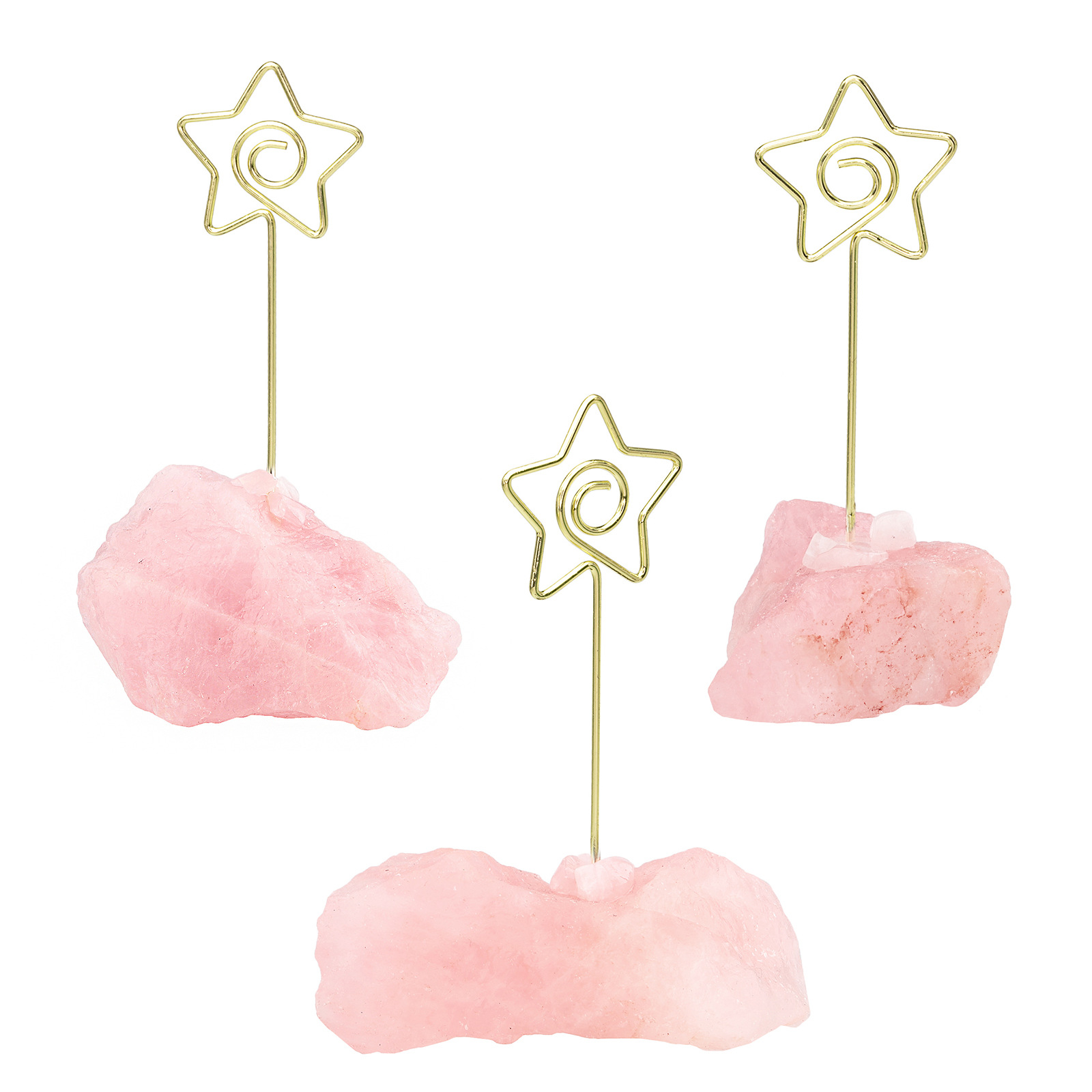 天然粉晶原石底创意金属图案便签夹 立式ins风简约卡片留言照片夹 undefined