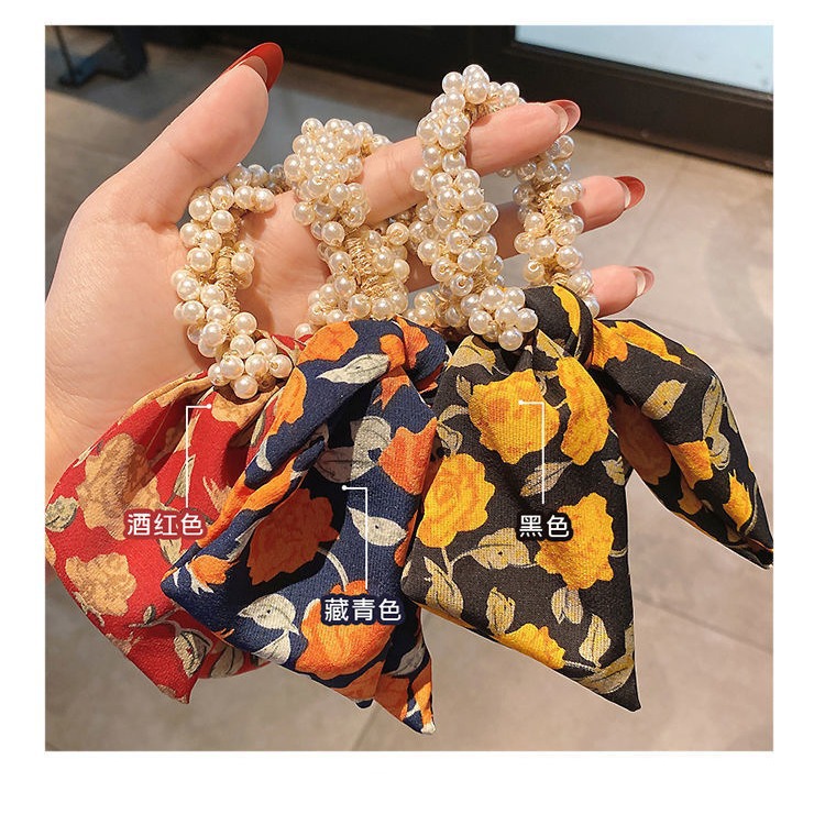De las mujeres de estilo coreano arco floral cuerda del pelo de la vendimia cinta de perlas banda de pelo Mori headwear lazo del pelo banda de goma de las mujeres