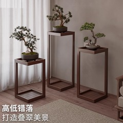 フラワースタンド収納ラック床置きリビングルーム無垢材中国風フラワーテーブルバルコニー植物ディスプレイラック屋内植木鉢ディスプレイラック
