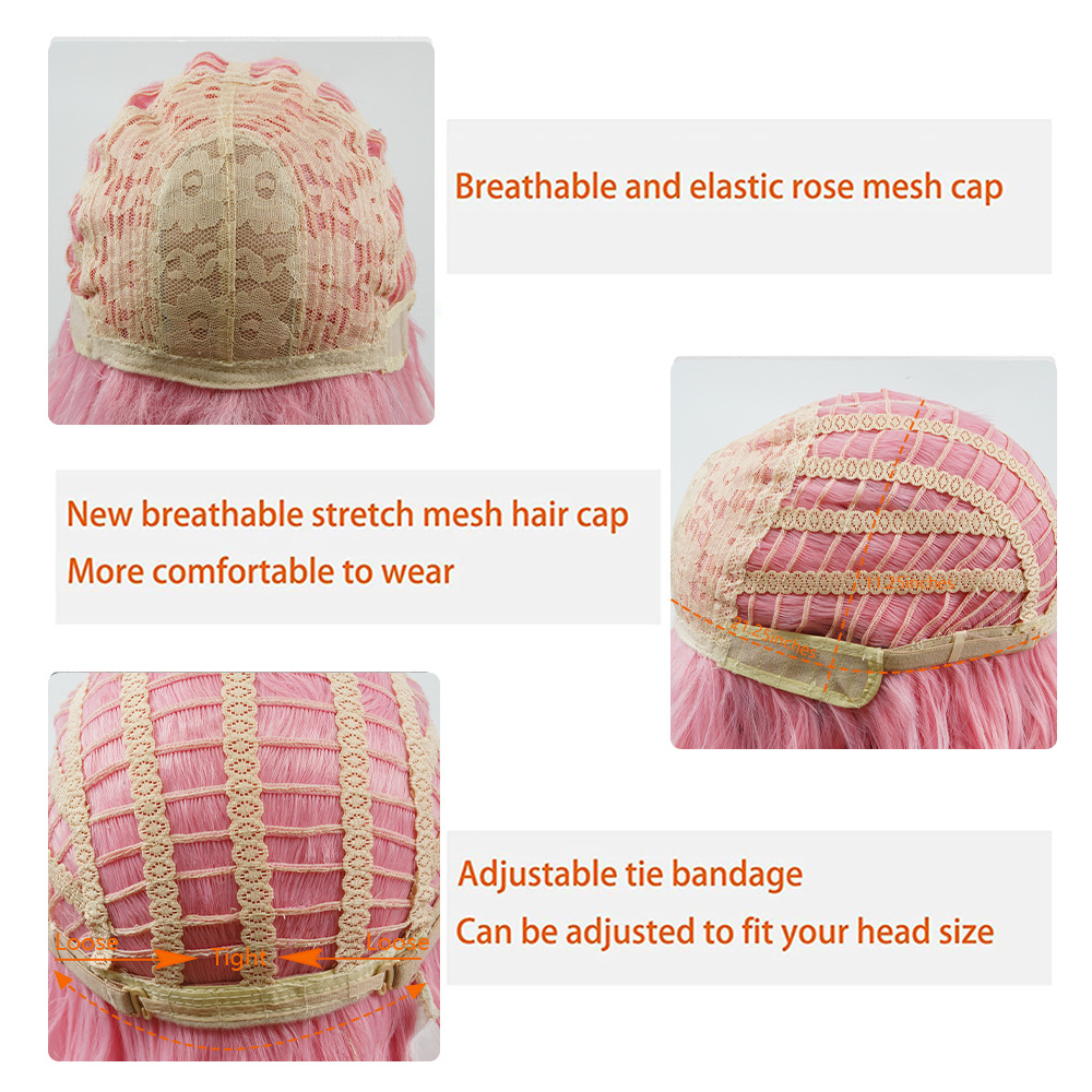 Peruka syntetyczna Krótkie kręcone fale Nakrycie głowy w kolorze różowego złota_voghion.com