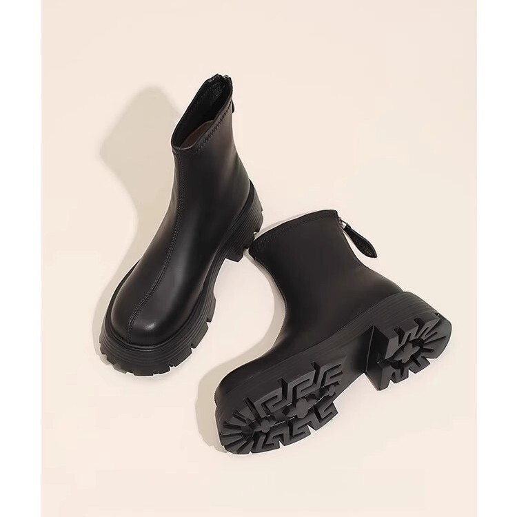 Thick-Soled Thick-Heeled Short Boots for Women 2025 Autumn and Winter New Height-Increasing Round-Toe Elastic Slim Boots Versatile Boots British Style