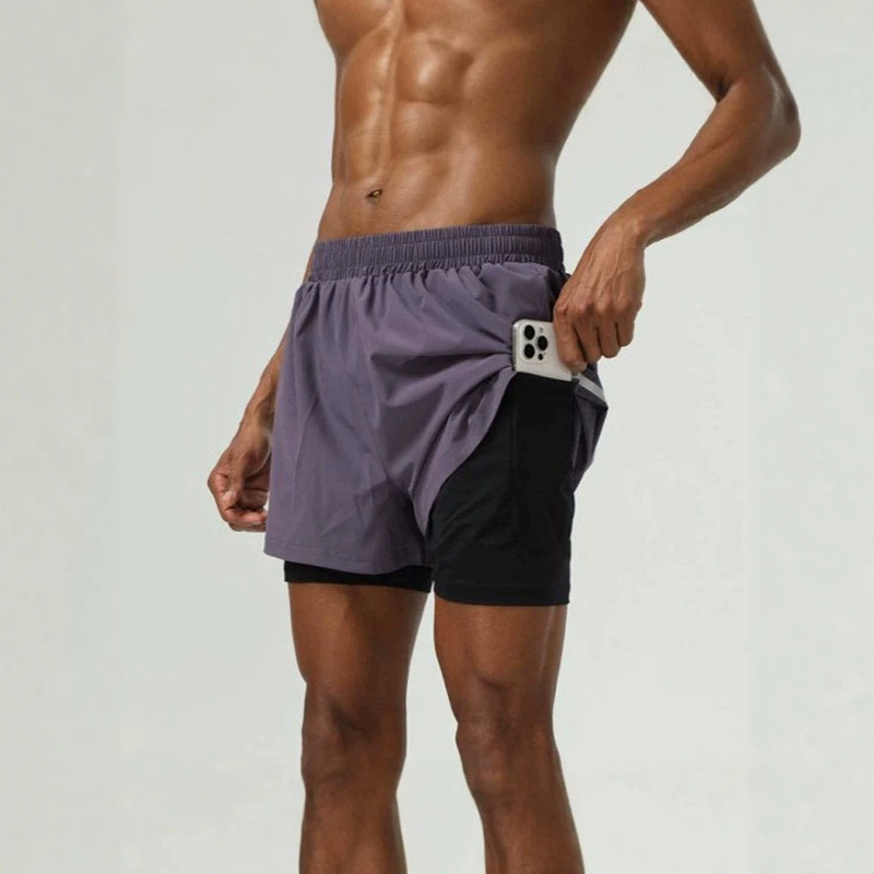 New Style Sports Shorts for Men, Double-Layered, Two-In-One, Double-Layered, Running Training, Squats, Marathon, Quick-Drying, Elastic Fitness