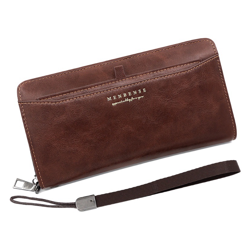 Estilo coreano de los hombres de la cremallera larga billetera de moda casual Cartera de embrague de gran capacidad Multi-tarjeta de teléfono bolsa