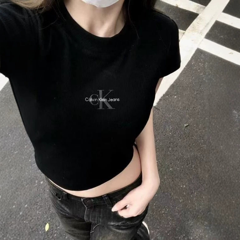 Cross-Border 2025C Jeans Short-Sleeve Women's Summer Fashion Sexy Tight-Fitting Crop Top T-Shirt Wholesale