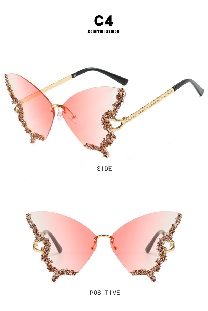 76g Weight Frameless Glasses Structure Sunglasses Classification PC, UV400 Protection Lens Material Butterfly Frame Glasses Style Travel, Party, Stage Occasion Butterfly Pattern All Seasons Season Women's Gender Personality, Hip-Hop, Street Style Personality Hip-Hop Street Butterfly PC UV400 Protection Butterfly Frame Frameless Women's Sunglasses 7