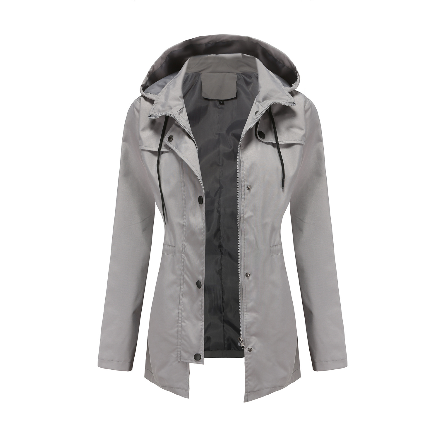 New style windbreaker women's European size women's medium and long cardigan Hooded Coat outdoor raincoat