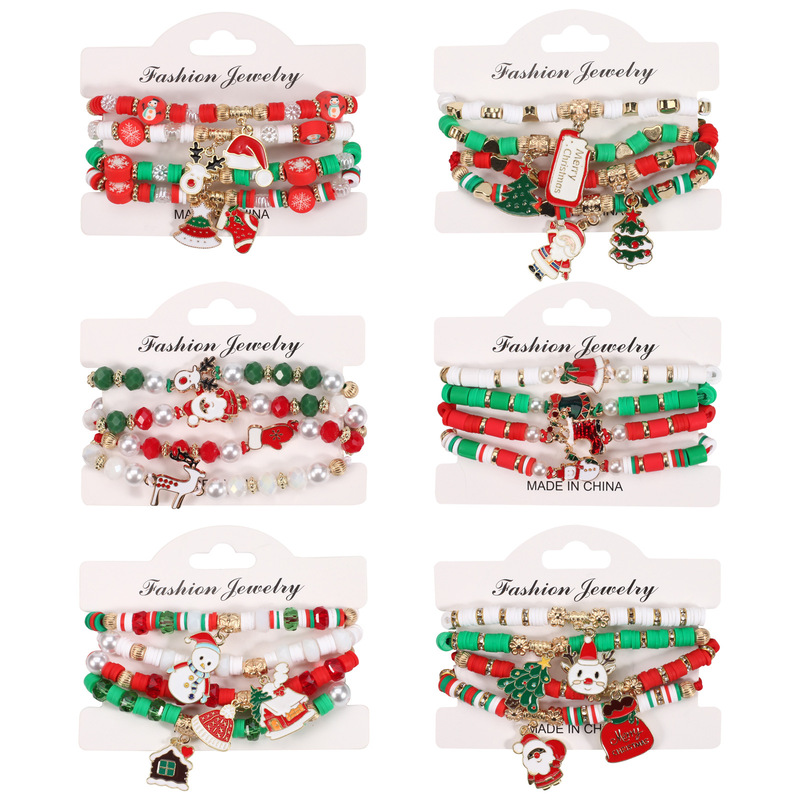 Christmas Bracelet Woven Adjustable Bracelet Snowman Christmas Tree Old Man Antler Gift Pendant Bracelet Wholesale