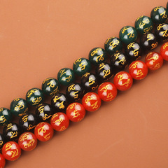 六字真言燙金黑瑪瑙散珠紅瑪瑙梵文串珠綠瑪瑙六字真言圓珠