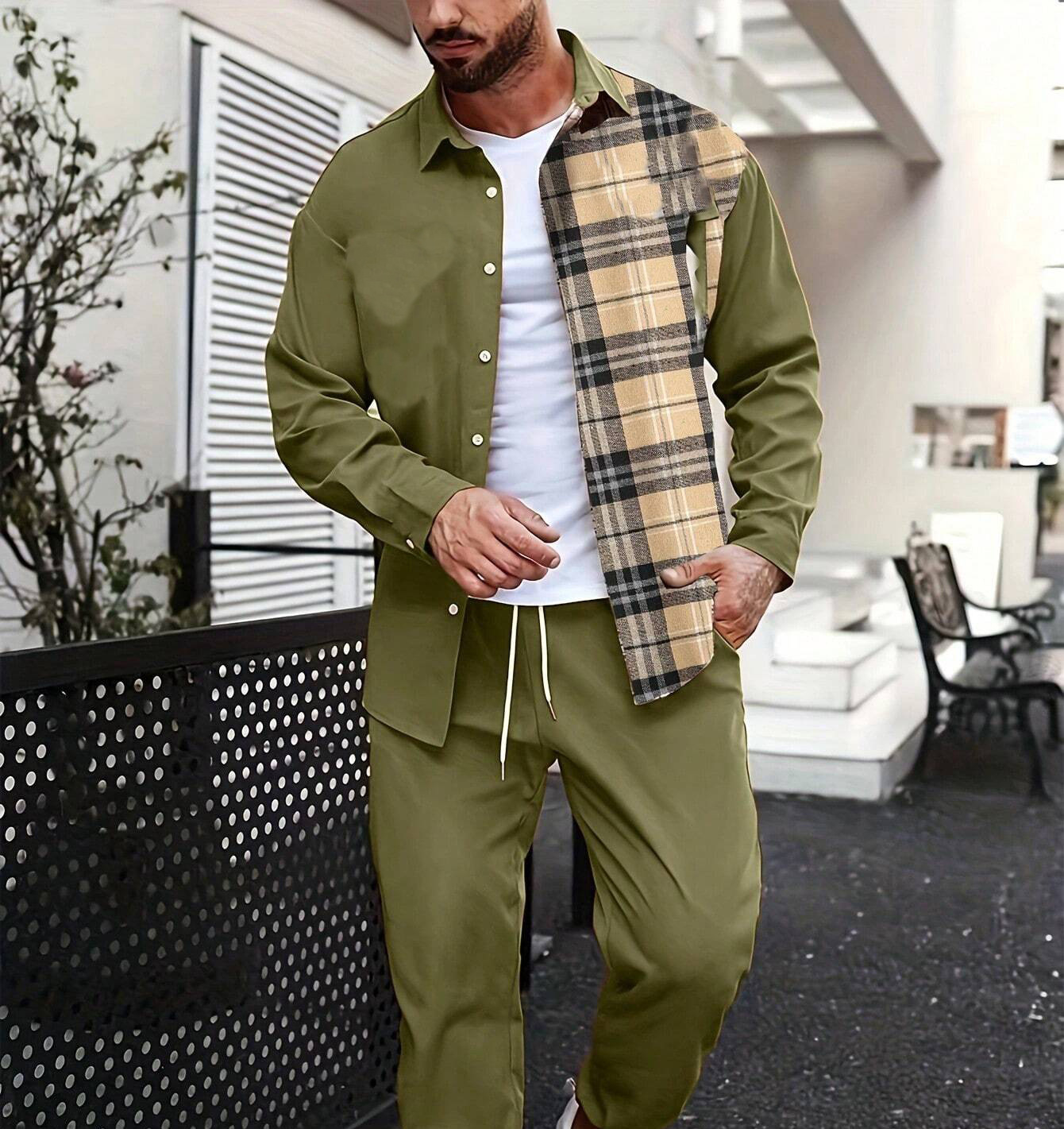 Comercio exterior europeo y americano Amazon 2024 tendencia de moda casual costura camisa de manga larga pantalones traje MB12 ML4