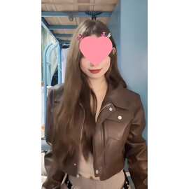 美式复古辣妹风咖色皮衣外套女秋装美拉德甜酷设计感机车夹克上衣