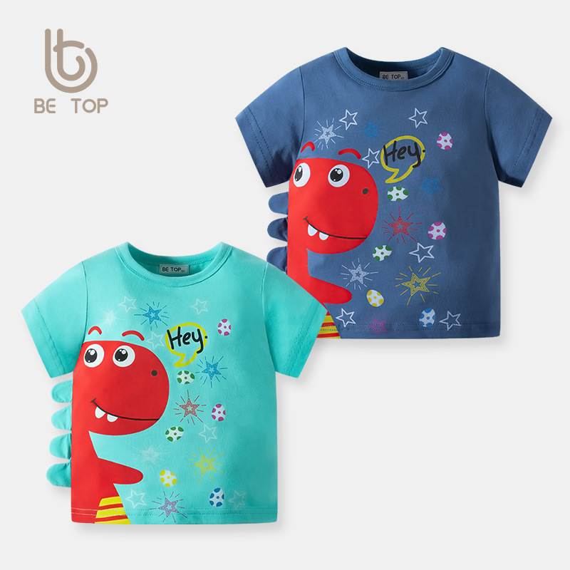 2024 nuevos niños camiseta de dibujos animados dinosaurio algodón superior estilo occidental ropa estilo coreano impreso entrega de una sola pieza