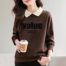 外贸出口女装复古纯棉POLO领衬衫长袖卫衣宽松休闲百搭上衣打底衫