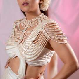 外贸时尚仿珍珠肩链设计 婚礼派对重工流苏身体链女pearl jewelry