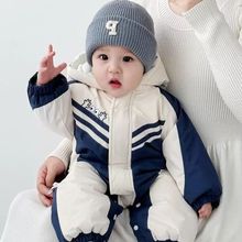 婴儿衣服深秋加绒加厚连体冲锋衣男宝宝秋冬装外儿冬季加厚夹棉服