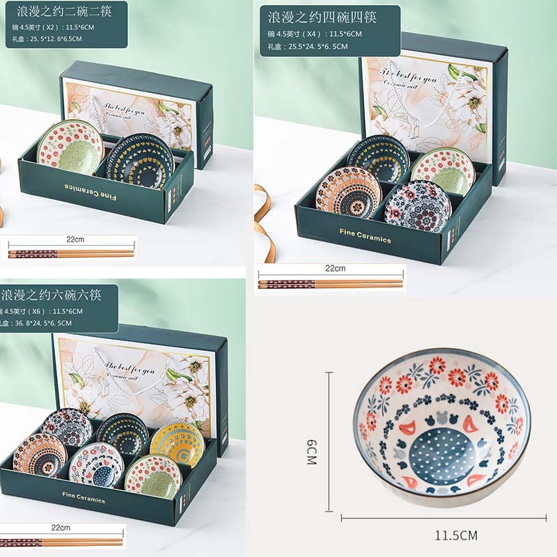 ボヘミアンボウルとカトラリー青と白の磁器食器セット釉下ボウルオープニングギフト結婚式のお返しギフトイベントボウルギフトボックス|undefined