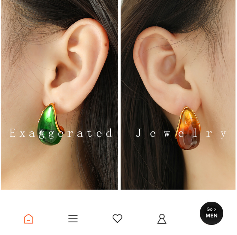 Retro Water Droplets 304 Stainless Steel Resin Plating Women's Ear Studs display picture 4