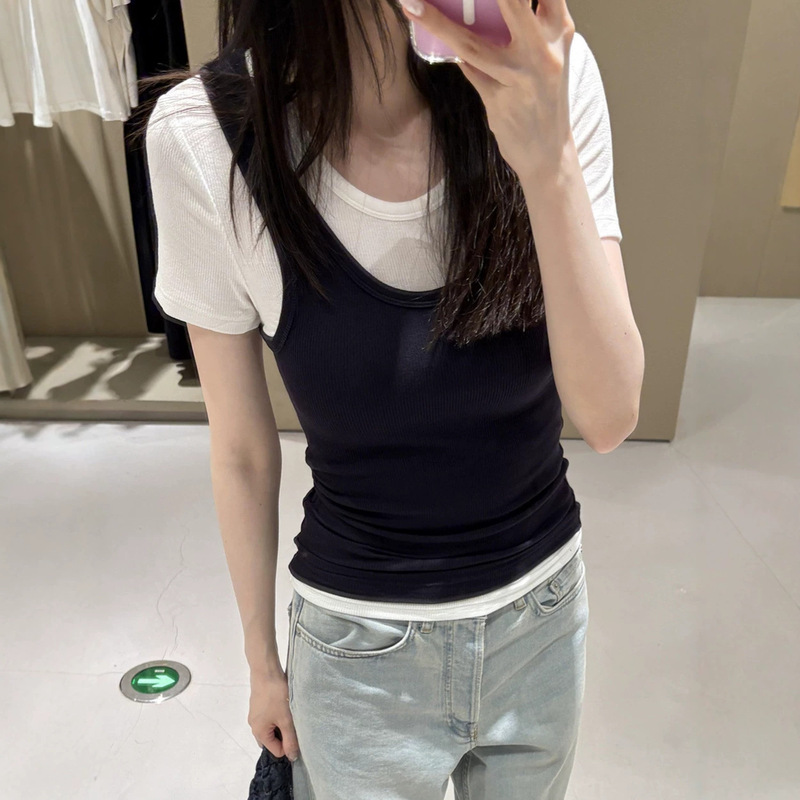 C Brand Slim Fit Ribbed Knit T-Shirt in Navy and Cream White Two-Piece Set 26 Summer New Arrivals 1340701002 C Brand Slim Fit Ribbed Knit T-Shirt in Navy and Cream White Two-Piece Set 26 Summer New Arrivals 1340701002