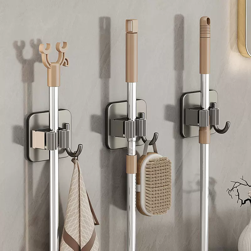 拖把挂钩免打孔壁挂卫生间收纳神器扫把固定器挂架强力粘胶拖布夹