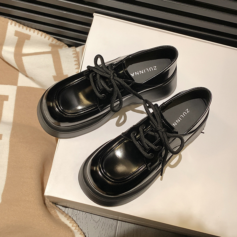 Small Leather Shoes For Women Spring All-match Shoes College Style Black Single Shoes Genuine Leather British Thick-soled Loafers