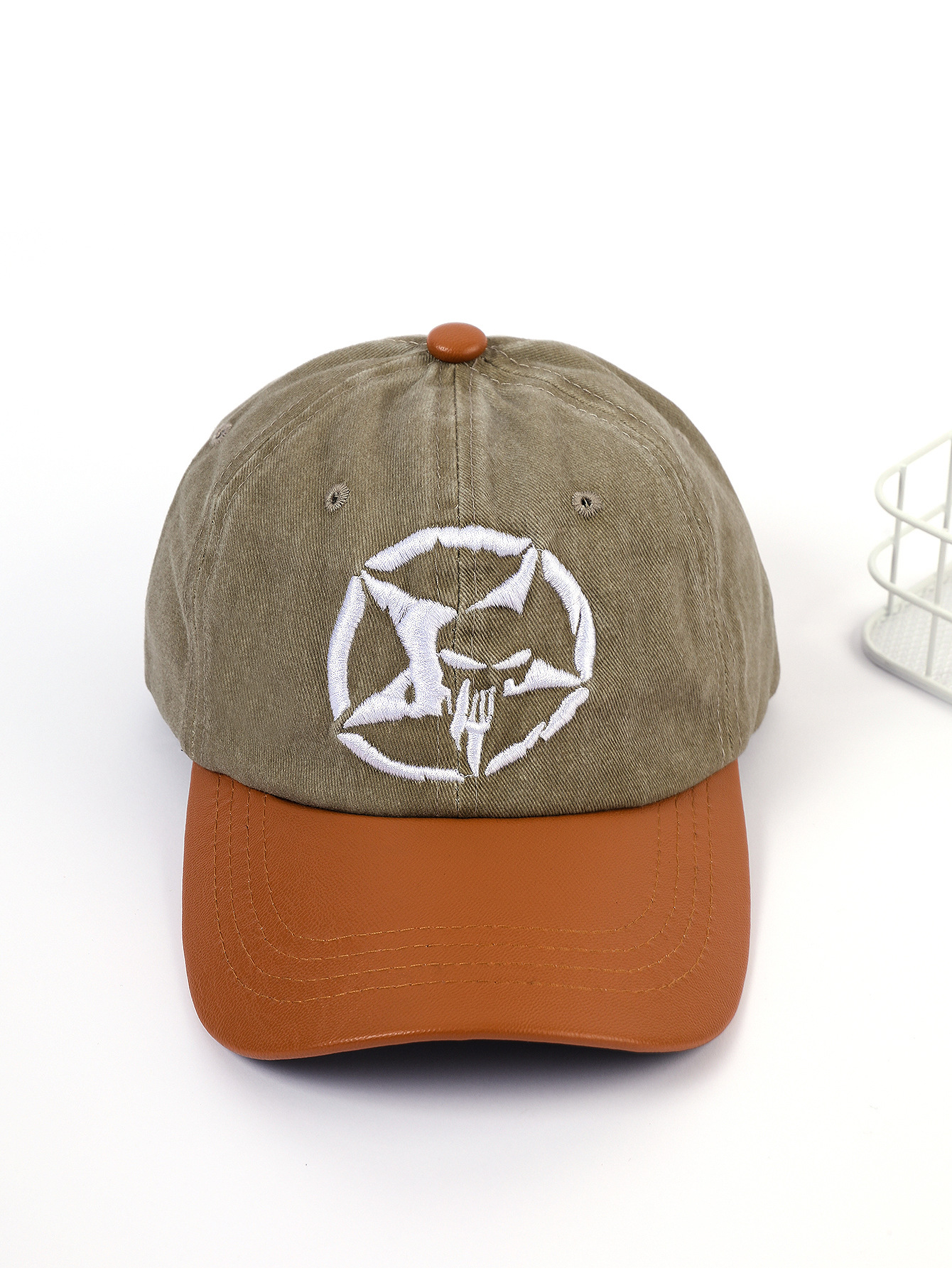 Algodón lavado Amazon estrella de cinco puntas bordada gorra de béisbol lavada vieja PU casquillo enarbolado