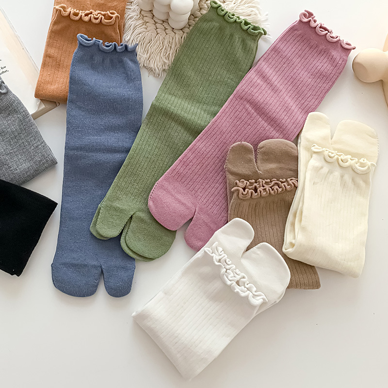 Lace Two-toe Socks Two-toe Socks Toe Socks Split-toe Cotton Socks Four Seasons Mid-barrel Japanese Two-finger Spring and Autumn Long Flip Flops