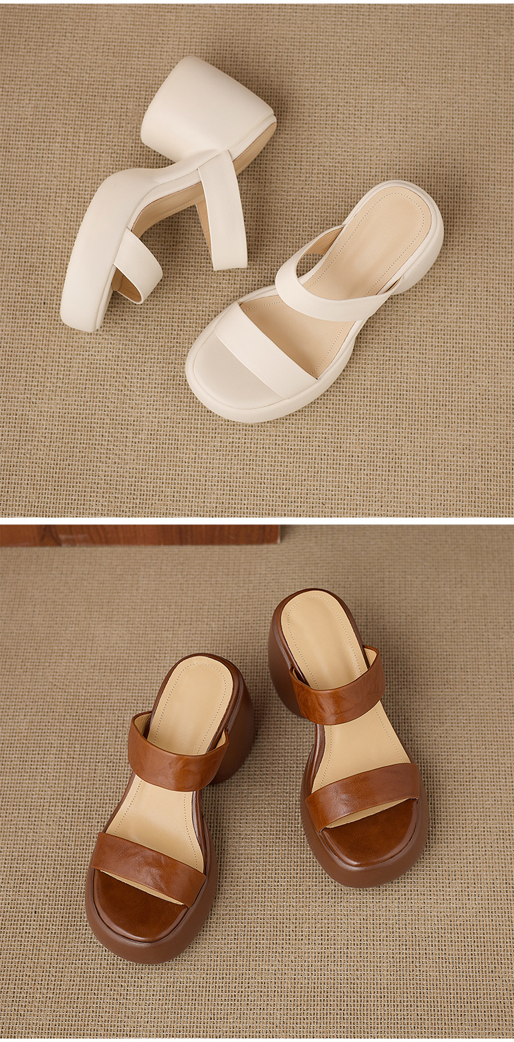 Sandal cao gót nữ quai ngang hở mũi đế xuồng gót vuông 9 cm — màu nâu, màu đen, màu trắng ngà chi tiết 13