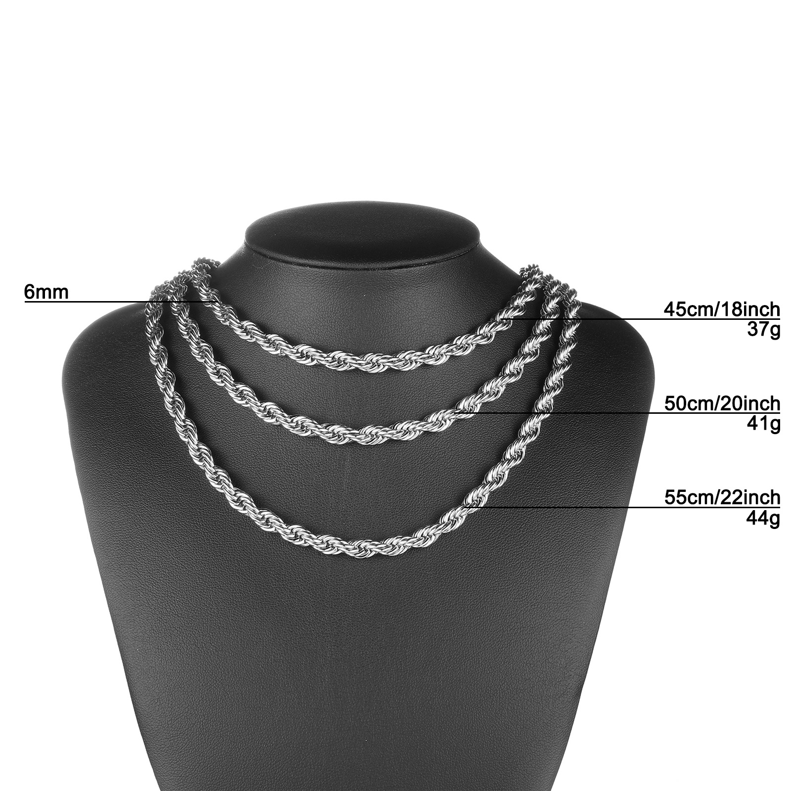 Lobster Trigger Clasp Closure Clasp Closure Type Golden Plated, White K Plated Plating Material Hip-Hop 201 Stainless Steel Twist Rope Chain Men Chain Necklaces