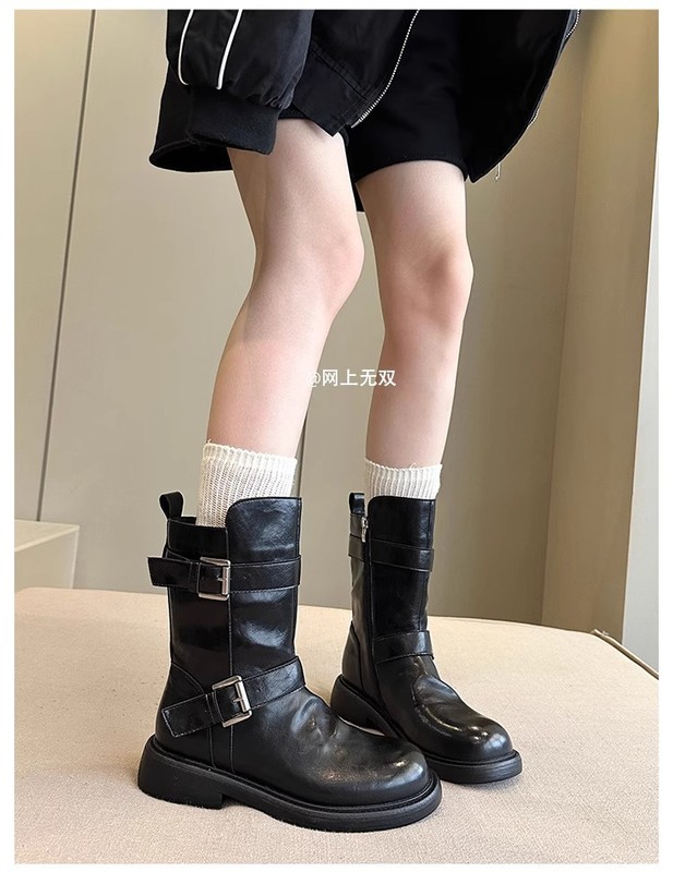 西部靴女2025秋冬新款真皮复古皮带扣马丁靴时尚百搭英伦风骑士靴|undefined