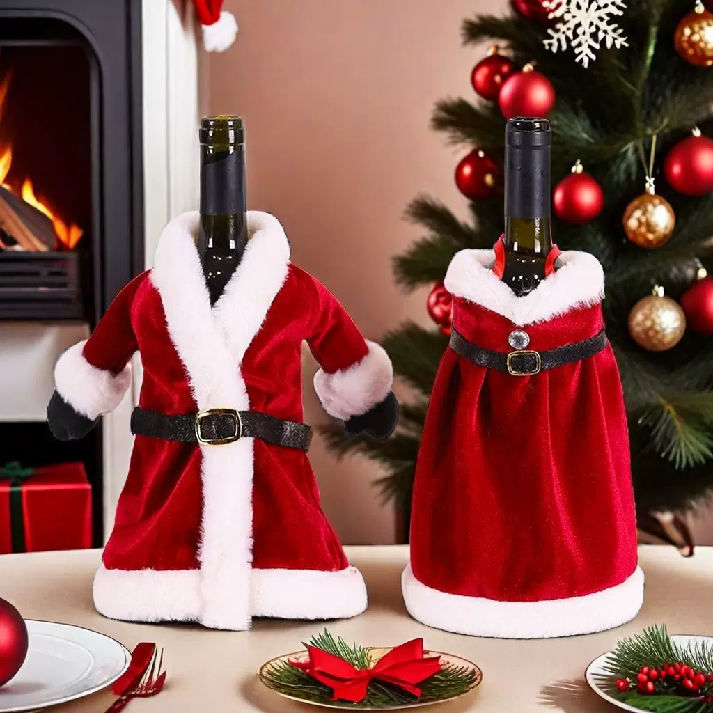 跨境圣诞节红酒套装饰品酒瓶衣服装饰餐厅家居前台圣诞酒瓶套