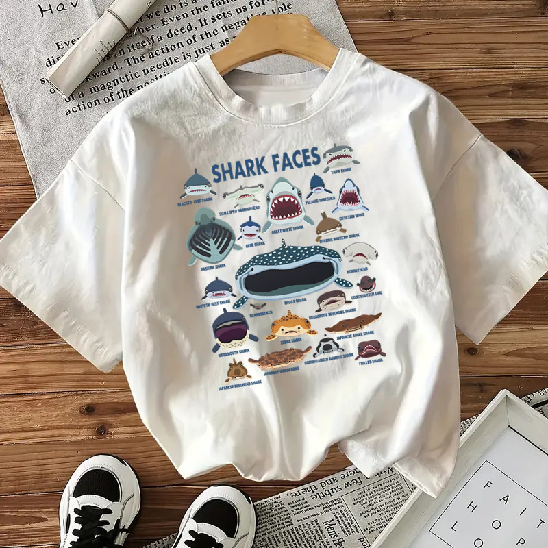 Shark Marine Animal Cotton Foreign Trade Women's Short-Sleeve Fashion Ins Shopee Top American Style New on Aliexpress