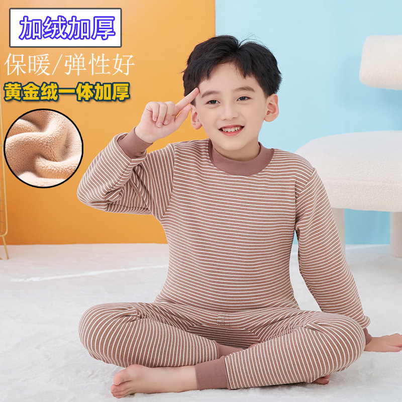Ropa interior térmica para niños traje forrado de lana engrosada para niñas de ropa interior térmica de terciopelo medio y grandes niños ropa de otoño para niños pantalones largos conjunto