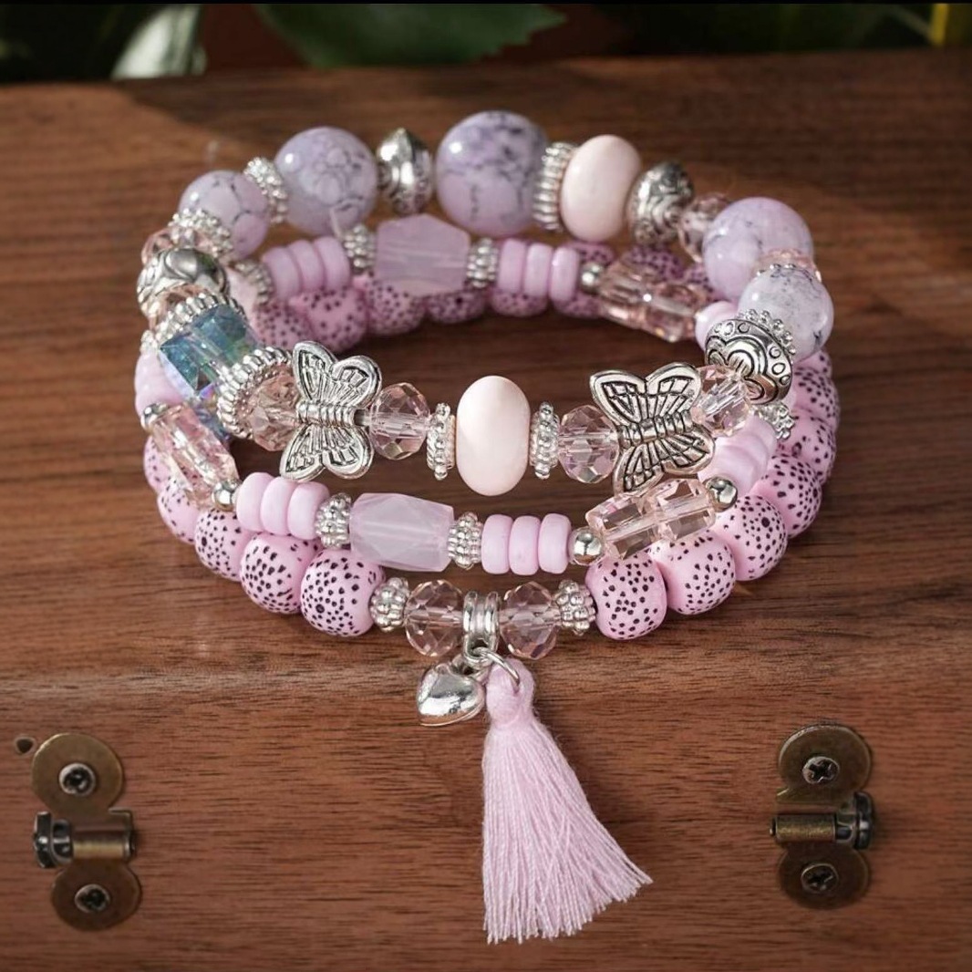 Bohemia pulsera al por mayor precio bajo cadena de ágata flange de vidrio de colores pulsera de mariposa de galvón eléctrica cuatro paquetes